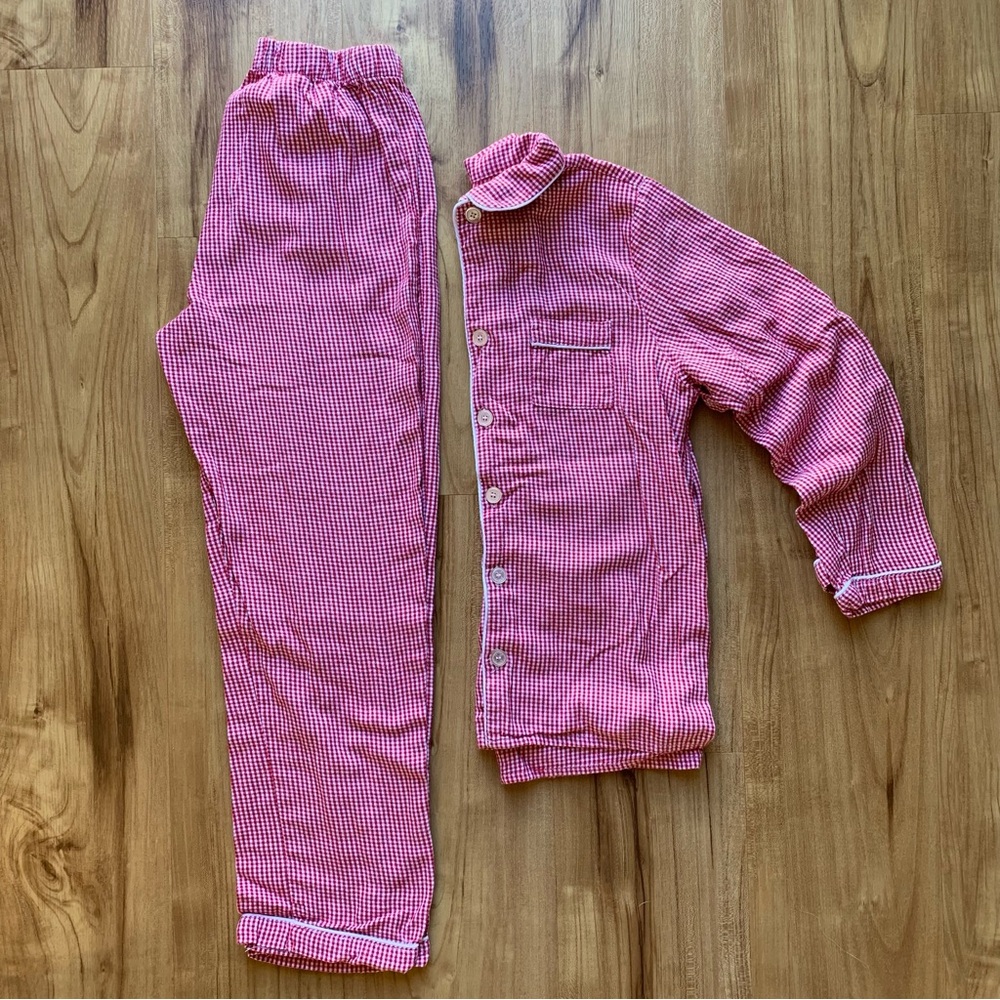 Petite Plume Kid’s Flannel Pajama Set in Red Mini Gingham